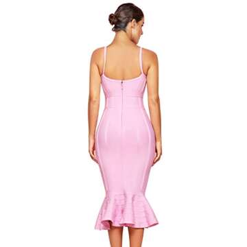 Maketina Women's Mermaid Spaghetti Strap V Neck Bodycon Midi Cocktail Bandage Dress Pink XL