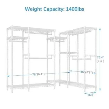 VIPEK L22 Corner Clothes Rack, L Shaped Heavy Duty Garment Rack, Corner Wardrobe Closet with Adjustable 8 Shelves & 6 Hanging Rods, Freestanding Closet System, Max Load 1400LBS, White, (2 Packages)