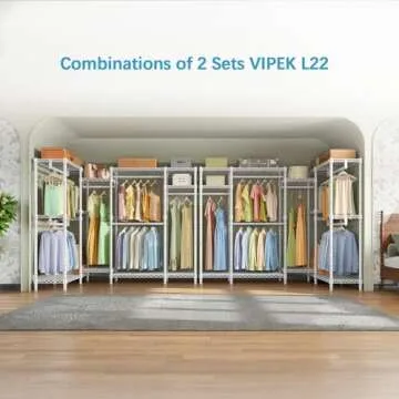 VIPEK L22 Corner Clothes Rack, L Shaped Heavy Duty Garment Rack, Corner Wardrobe Closet with Adjustable 8 Shelves & 6 Hanging Rods, Freestanding Closet System, Max Load 1400LBS, White, (2 Packages)