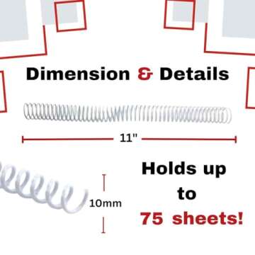 10mm White 4:1 Pitch Spiral Binding Coil - 100pk for Professional Assembly