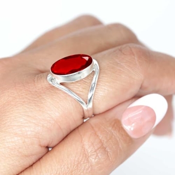 JEWELOPORIUM Red Ruby Simulated Silver Ring - 925 Sterling Silver, Size 8.5