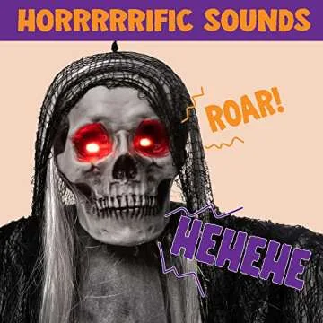 JOYIN 59” Halloween Animated Hanging Grim Reaper Decorations with Glowing Eyes and Creepy Sound, Halloween Skeleton Ghost Decorations for Haunted House Prop Decor, Outdoor/Indoor, Lawn Decorations