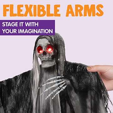 JOYIN 59” Halloween Animated Hanging Grim Reaper Decorations with Glowing Eyes and Creepy Sound, Halloween Skeleton Ghost Decorations for Haunted House Prop Decor, Outdoor/Indoor, Lawn Decorations