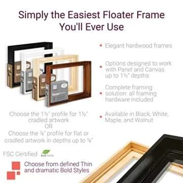 Ampersand Art Supply Floaterframe Readymade Frame for Flat and 1 1/2" Deep Wood Panel and Canvas Artwork, Paintings, Prints, and More, 6"x6", Maple Bold