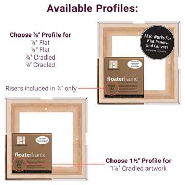 Ampersand Art Supply Floaterframe Readymade Frame for Flat and 1 1/2" Deep Wood Panel and Canvas Artwork, Paintings, Prints, and More, 6"x6", Maple Bold