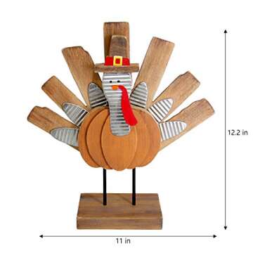 Zcaukya Thanksgiving Turkey Decoration, Wooden Indoor Standing Tabletop Turkey Decor for Home Office...