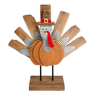 Zcaukya Thanksgiving Turkey Decoration, Wooden Indoor Standing Tabletop Turkey Decor for Home Office Bedroom Kitchen Thanksgiving Harvest Day Decorations