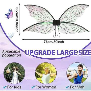 YUGYUJ Fairy Wings for Adults, Butterfly Wings for Womens, Halloween Dress Up Fairy Costumes Women Sparkling Sheer Angel Wings (Purple)