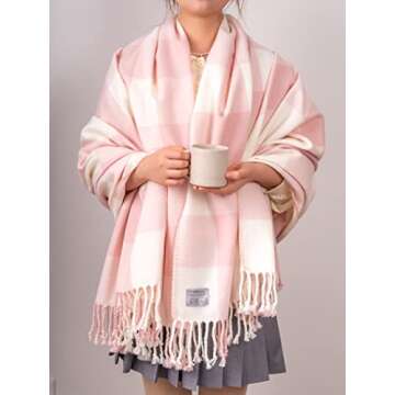 Mellowdy Classic Checkered Blanket - Faux Cashmere Plaid Throw with Fringe - Soft Woven, Lightweight, Farmhouse, Vintage Inspired Décor for Couch, Chair, Office (Lotus Pink, 50x60)