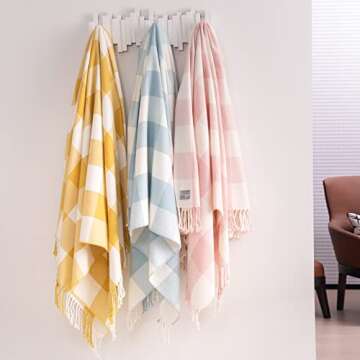 Mellowdy Classic Checkered Blanket - Faux Cashmere Plaid Throw with Fringe - Soft Woven, Lightweight, Farmhouse, Vintage Inspired Décor for Couch, Chair, Office (Lotus Pink, 50x60)