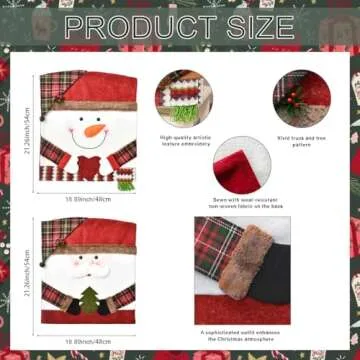 Christmas Chair Covers Set of 2, Christmas Chair Decorations, Santa Snowman Chair Back Cover for Kit...