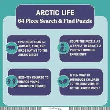 Mudpuppy Arctic Life Search & Find Puzzle, 64 Pieces, 23”x15.5” – For Kids Age 4-7 - Colorful Illustrations of Animals, Fish, Birds Living in the Arctic – Complete Puzzle to Find 40+ Hidden Images