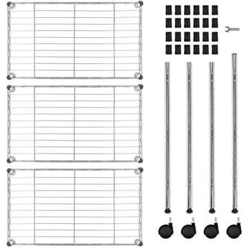 YSSOA Heavy Duty 3-Shelf Shelving Unit with Wheels, Plug Version, 23.82" D x 11.80" W x 20.20" H, Chrome, 3 Tier