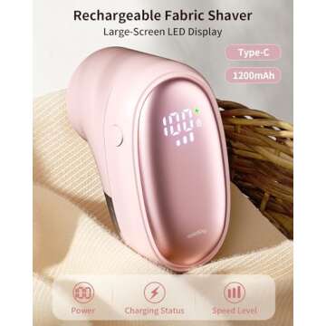 coldSky Fabric Shaver 1200mAh 𝗥𝗲𝗰𝗵𝗮𝗿𝗴𝗲𝗮𝗯𝗹𝗲 Lint Remover Portable...