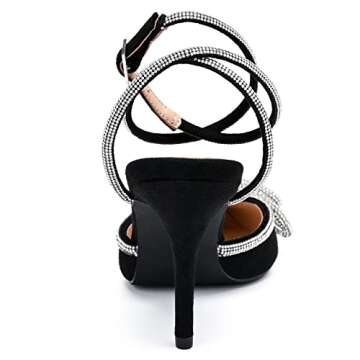 Women's Rhinestone Heeled Sandals Ankle Strap Lace Up Bow Pumps Satin Pointy Stilettos Backless Kitten Heels Wedding Dress