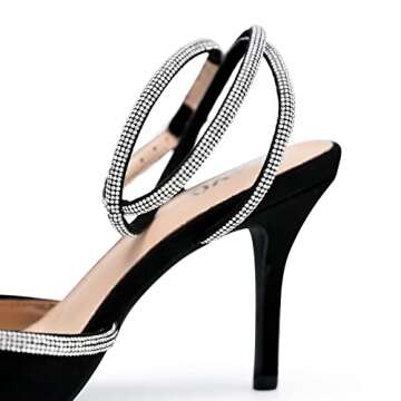 Women's Rhinestone Heeled Sandals Ankle Strap Lace Up Bow Pumps Satin Pointy Stilettos Backless Kitten Heels Wedding Dress