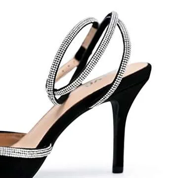 Women's Rhinestone Heeled Sandals Ankle Strap Lace Up Bow Pumps Satin Pointy Stilettos Backless Kitten Heels Wedding Dress