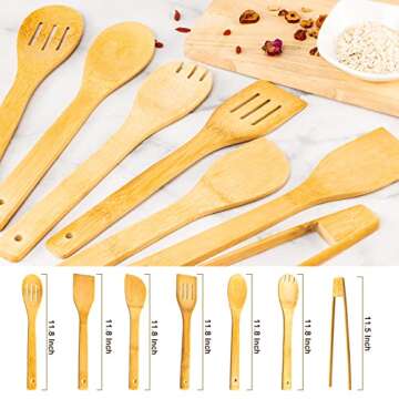 Eisinly 7-Piece Bamboo Cooking Utensils Set - Eco-Friendly & Versatile for Healthy Cooking