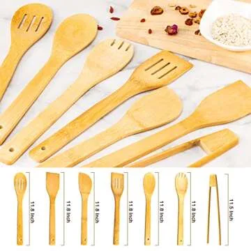 Eisinly 7-Piece Bamboo Cooking Utensils Set - Eco-Friendly & Versatile for Healthy Cooking