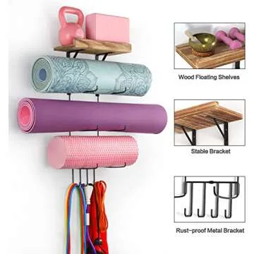 VINAEMO Yoga Mat Holder Wall Mount Organizer for Home Gym