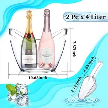 Ice Bucket 2 Pcs 4 Liter Beverage Tub Champagne Wine Bucket for Parties and Drinks Plastic Acrylic I...
