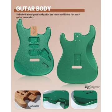Leo Jaymz DIY ST Style Electric Guitar Kits,Spray-painted Mahogany Body,Laurel Wood Fingerboard and Maple Neck, including all Components (ST-Metallic Green)