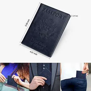 labato Passport Holder Women, Passport Wallet Travel Document Organizer, Waterproof Passport Holder for Travel, Travel Essentials PU Leather Passport Cover for Women Men, Blue