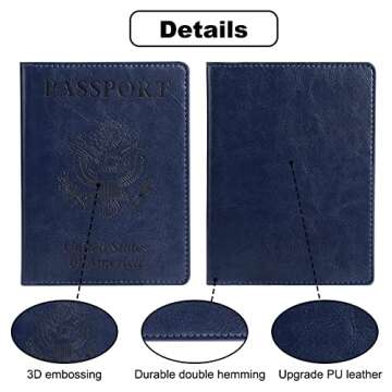 labato Passport Holder Women, Passport Wallet Travel Document Organizer, Waterproof Passport Holder for Travel, Travel Essentials PU Leather Passport Cover for Women Men, Blue