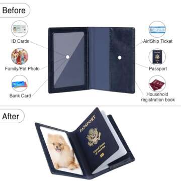 labato Passport Holder Women, Passport Wallet Travel Document Organizer, Waterproof Passport Holder for Travel, Travel Essentials PU Leather Passport Cover for Women Men, Blue