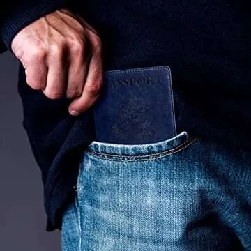 labato Passport Holder Women, Passport Wallet Travel Document Organizer, Waterproof Passport Holder for Travel, Travel Essentials PU Leather Passport Cover for Women Men, Blue