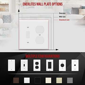 ENERLITES Combination Toggle Light Switch/Duplex Receptacle Outlet Wall Plate Cover, Standard Size 2-Gang 4.50" x 4.57", Polycarbonate Thermoplastic, UL Listed, 881121-W, White