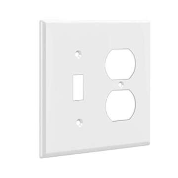 ENERLITES Combination Toggle Light Switch/Duplex Receptacle Outlet Wall Plate Cover, Standard Size 2-Gang 4.50" x 4.57", Polycarbonate Thermoplastic, UL Listed, 881121-W, White