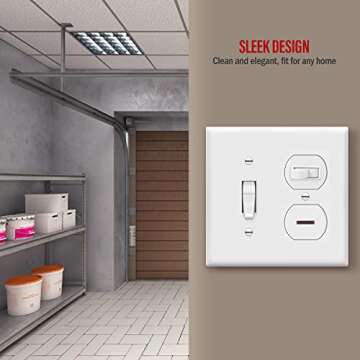 ENERLITES Combination Toggle Light Switch/Duplex Receptacle Outlet Wall Plate Cover, Standard Size 2-Gang 4.50" x 4.57", Polycarbonate Thermoplastic, UL Listed, 881121-W, White