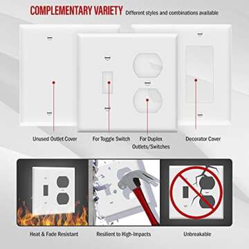 ENERLITES Combination Toggle Light Switch/Duplex Receptacle Outlet Wall Plate Cover, Standard Size 2-Gang 4.50" x 4.57", Polycarbonate Thermoplastic, UL Listed, 881121-W, White