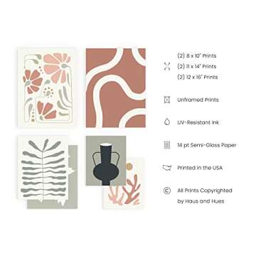 HAUS AND HUES Boho Posters & Prints - 6 Piece Art, Nature Wall Prints, Neutral Art, Minimal Art Prin...