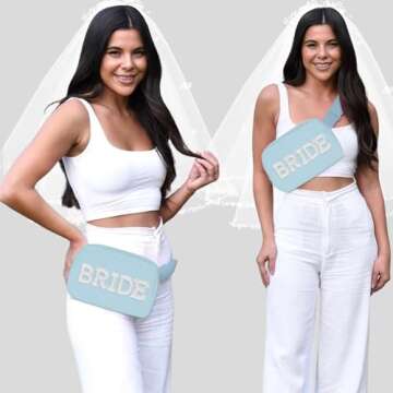 Lamyba Bride to be Gifts, Bridal Shower Gifts, Pearl Patch Bride Fanny Pack for Bachelorette Party Wedding day, Adjustable Strap Waterproof Mrs Crossbody Bag, Blue