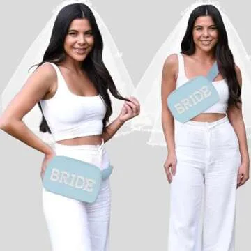 Lamyba Bride to be Gifts, Bridal Shower Gifts, Pearl Patch Bride Fanny Pack for Bachelorette Party Wedding day, Adjustable Strap Waterproof Mrs Crossbody Bag, Blue