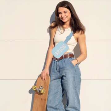 Lamyba Bride to be Gifts, Bridal Shower Gifts, Pearl Patch Bride Fanny Pack for Bachelorette Party Wedding day, Adjustable Strap Waterproof Mrs Crossbody Bag, Blue