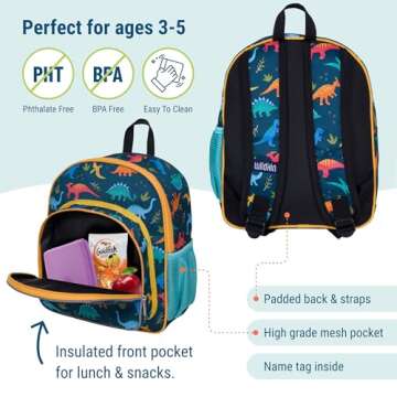 Wildkin 12-inch Kids Backpack – Padded, Adjustable, Ideal for Daycare & Travel - Jurassic Dinosaurs