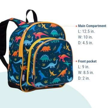 Wildkin 12-inch Kids Backpack – Padded, Adjustable, Ideal for Daycare & Travel - Jurassic Dinosaurs