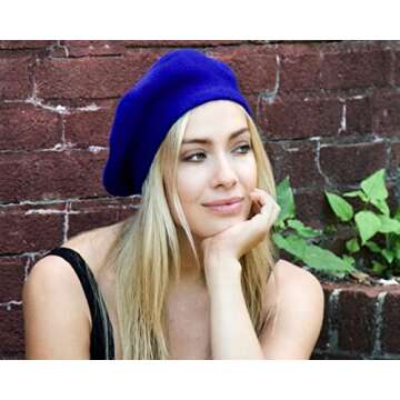 Classic Women's French Wool Beret Hat - Solid Royal Blue