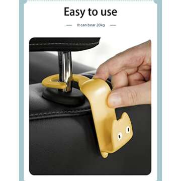 HIWOFASI Car Seat Headrest Hooks 2 Pack Car Hook for Purses and Bags Universal Handbag Coats Umbrellas Holder Cute Cat