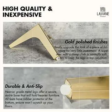 La Vane 4 inch Metal Furniture Legs, Set of 4 Modern Iron Diamond Triangle Furniture Feet DIY Replacement Gold for Cabinet Cupboard Sofa Couch Chair Ottoman