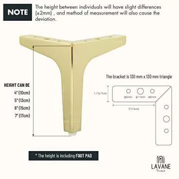 La Vane 4 inch Metal Furniture Legs, Set of 4 Modern Iron Diamond Triangle Furniture Feet DIY Replacement Gold for Cabinet Cupboard Sofa Couch Chair Ottoman