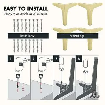 La Vane 4 inch Metal Furniture Legs, Set of 4 Modern Iron Diamond Triangle Furniture Feet DIY Replacement Gold for Cabinet Cupboard Sofa Couch Chair Ottoman