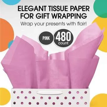 Pink Tissue Paper for Gift Bags - 20" X 30" Bulk Tissue Paper Pink 480 Sheets - 10lb Newsprint for Packing, Birthday Gift Box Filler, Packing Supplies for Moving Supplies Crown Display