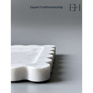 Natural Marble Tray 8" with Scalloped Edge, Handmade Decorative Tray, Storage Tray for Counter, Dresser, Vanity, Jewelry, Nightstand & Desk Home Bathroom Decor (Calacatta White, Square)
