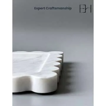 Natural Marble Tray 8" with Scalloped Edge, Handmade Decorative Tray, Storage Tray for Counter, Dresser, Vanity, Jewelry, Nightstand & Desk Home Bathroom Decor (Calacatta White, Square)
