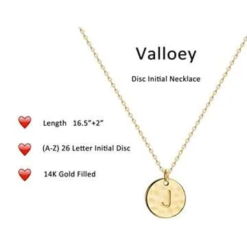 Valloey Rover Initial Necklaces for Women 14K Gold Plated Dainty Layered Necklce Round Coin Disc Pen...