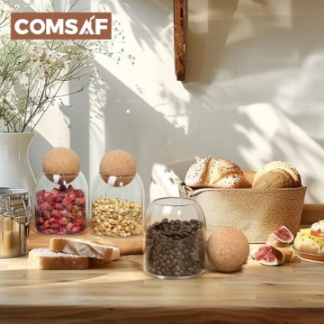 ComSaf 16oz Glass Storage Jars with Cork Lids 3 Pack